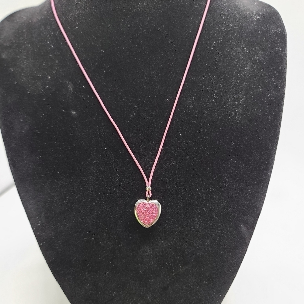 Silver Tone Pink Crystal Pendant Necklace